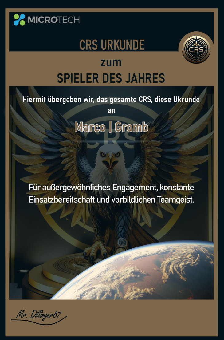 CRS Urkunde Spieler des Jahres